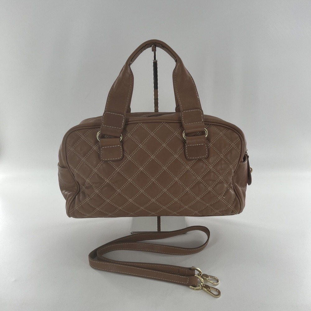 Barr + Barr New York Leather Quilted Satchel Crossbody‎ Tan Camel Bag Purse